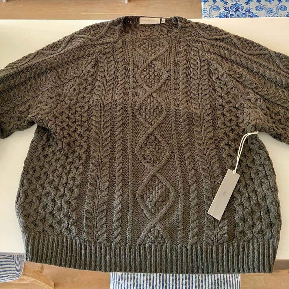 NEW NEVER WORN Fear of God Essentials Cable Knit Sweater in Brown